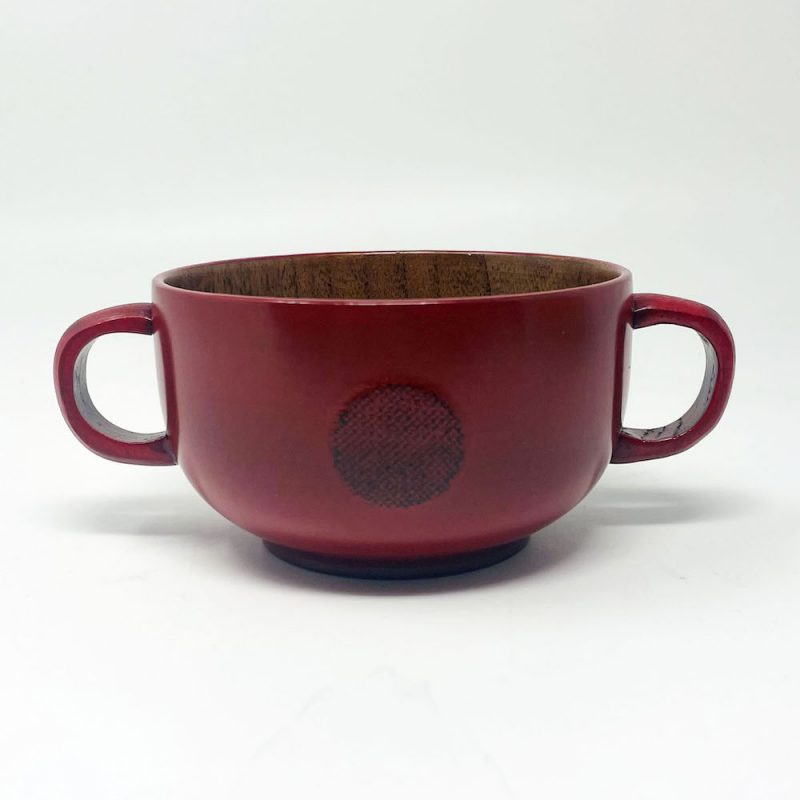 Kid's Wooden Soup Bowl w/handle Red (4"D)