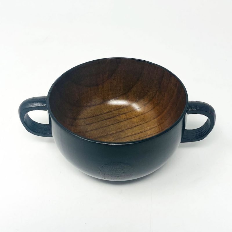 Kid's Wooden Soup Bowl w/handle Black (4"D)