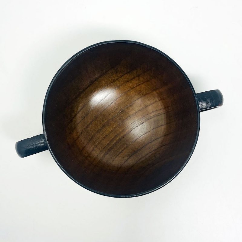 Kid's Wooden Soup Bowl w/handle Black (4"D)