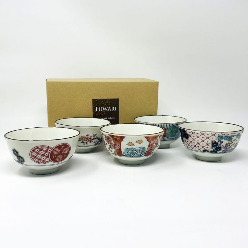Minokayi Rice Bowl Set of 5 Somenishiki Imari (4.25"D)