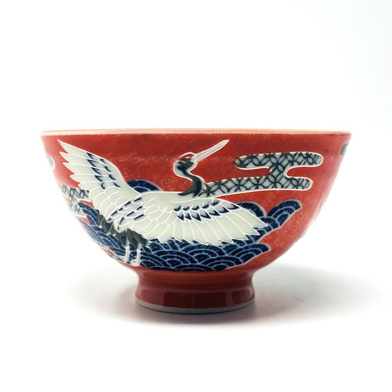 Rice Bowl Tsuru Red (4.5"D)