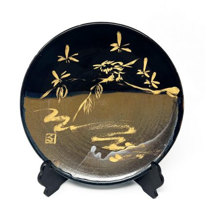 mba Yaki Kinsai Plate (Bird and Dragonfly) by Chiyoichi Shimizu