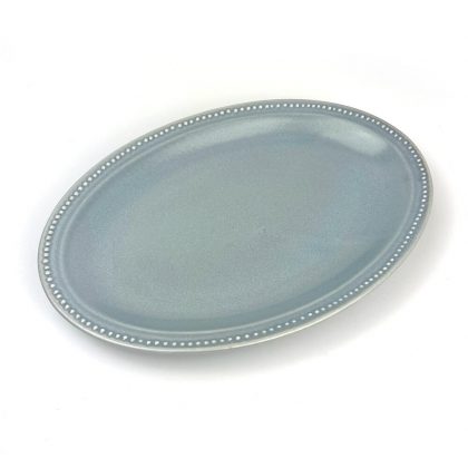 Oval Plate Gray Rim Dot (9.5"x7")