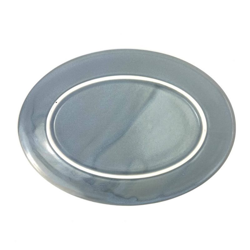 Oval Plate Gray Rim Dot (9.5"x7")