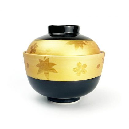 Cov.Bowl Gold Cherry Blossom and Maple Leaf